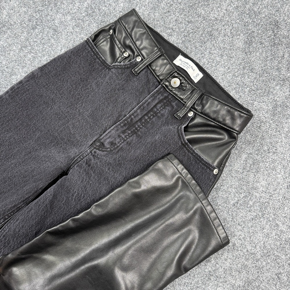 Abercrombie & Fitch Jeans Womens 0 The 90s Straight High Rise Faux Leather Denim